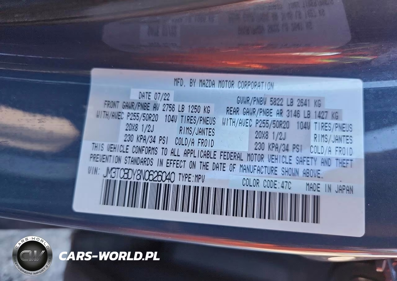 2022 Mazda Cx-9 Grand Touring VIN:JM3TCBDY8N0626040 - 14