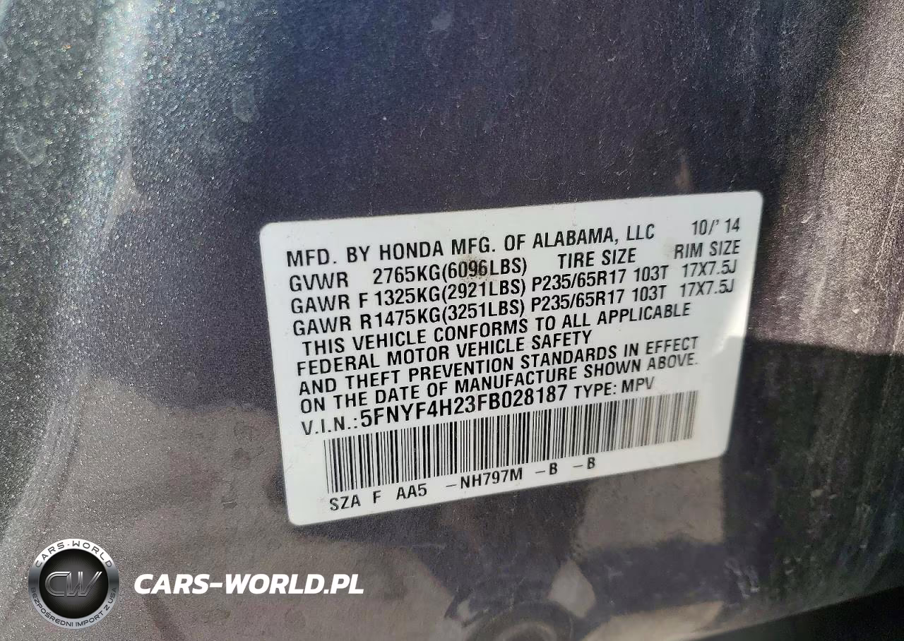 2015 Honda Pilot Lx VIN:5FNYF4H23FB028187 - 12