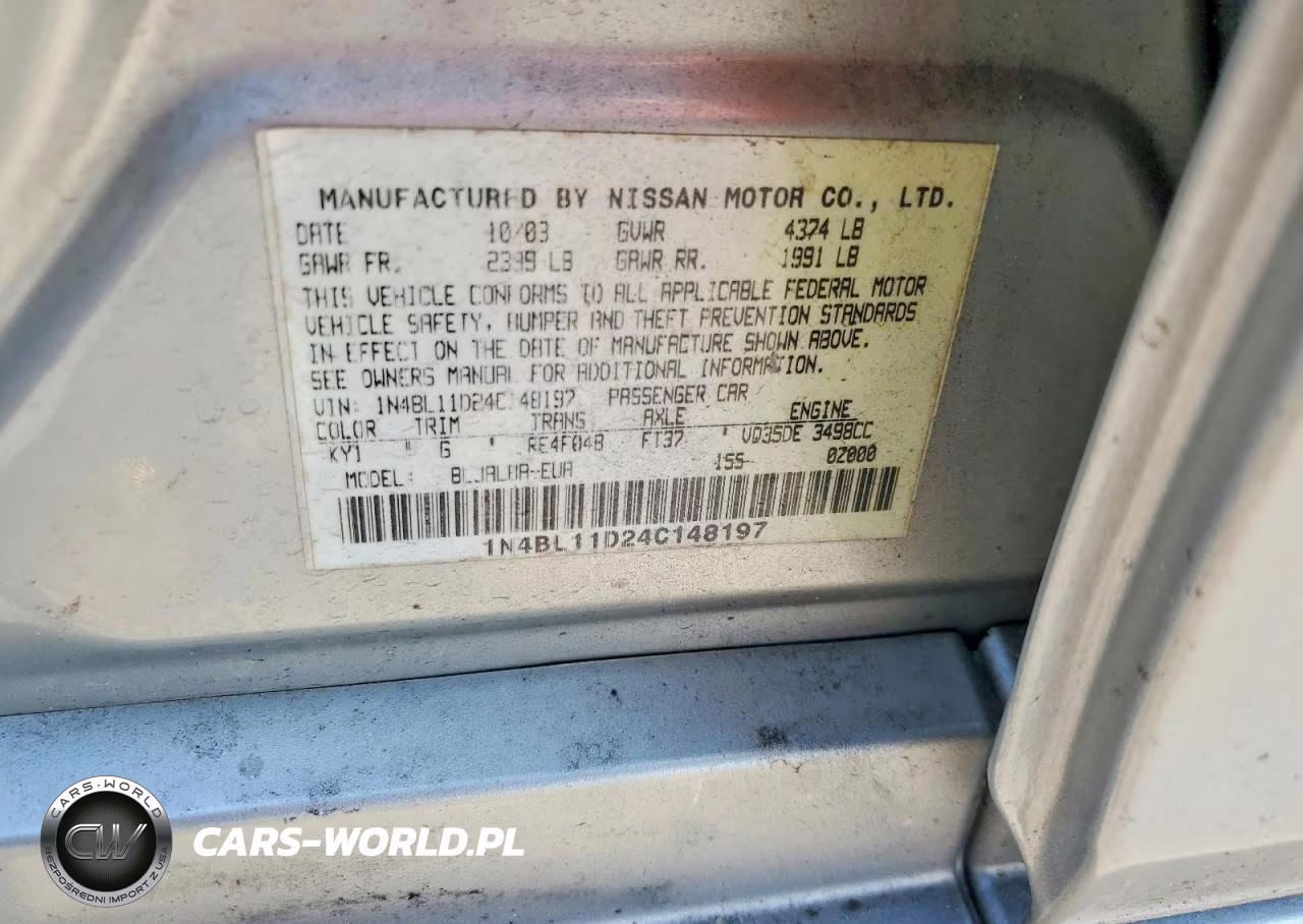 2004 Nissan Altima 3.5 Se VIN:1N4BL11D24C148197 - 13