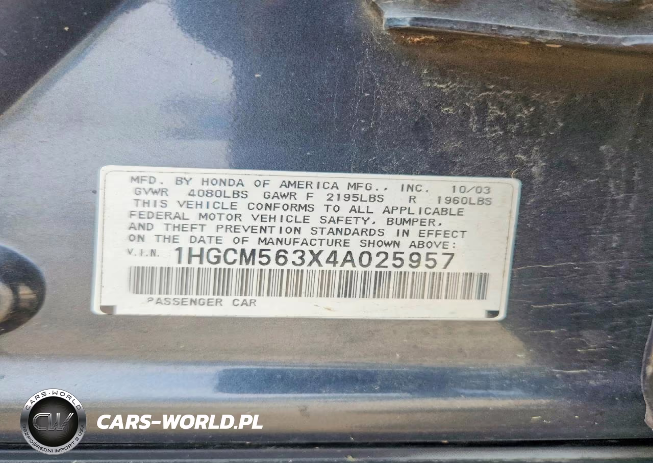 2004 Honda Accord Lx VIN:1HGCM563X4A025957 - 13