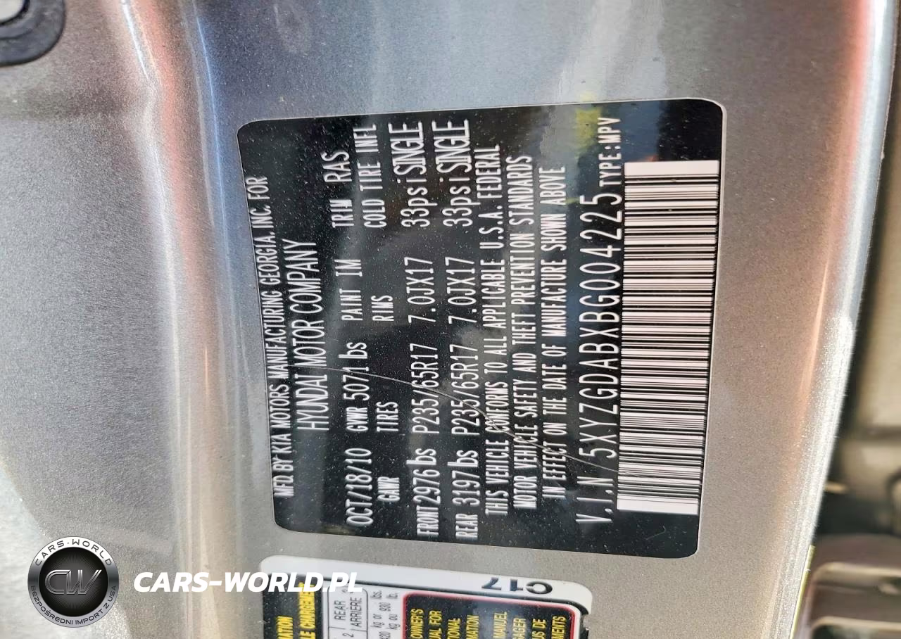 2011 Hyundai Santa Fe Gls VIN:5XYZGDABXBG004225 - 12
