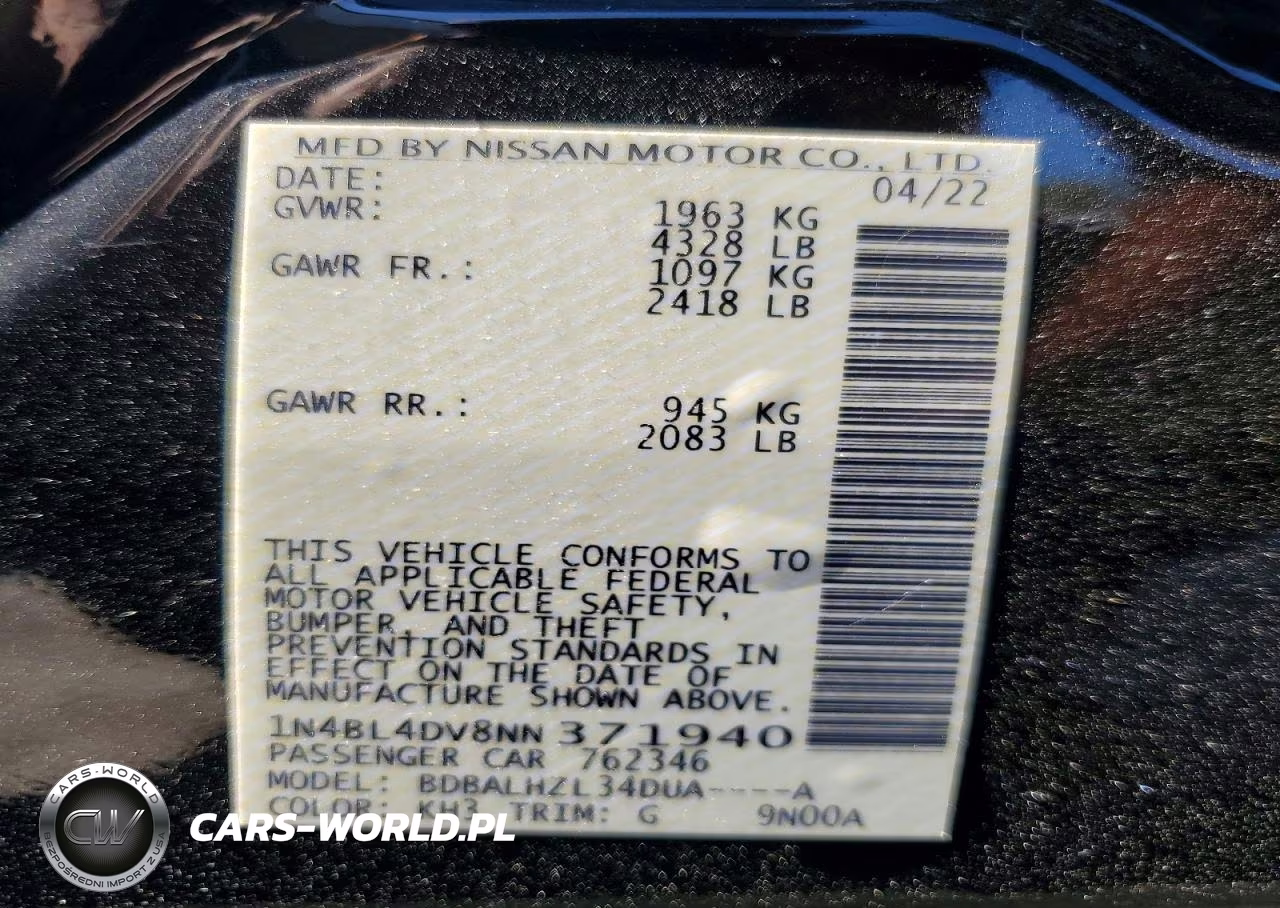 2022 Nissan Altima Sv VIN:1N4BL4DV8NN371940 - 12