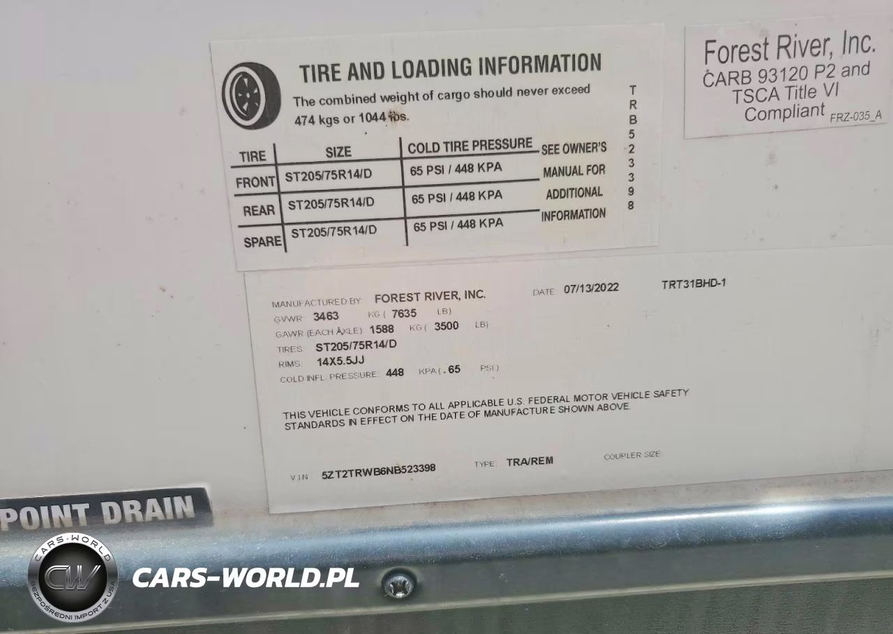 2022 Forest River Tracer Camper VIN:5ZT2TRWB6NB523398 - 10