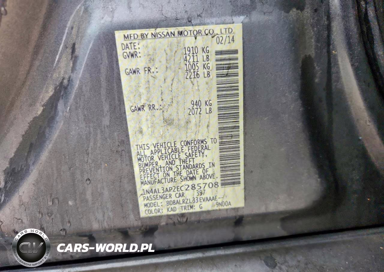 2014 Nissan Altima 2.5 VIN:1N4AL3AP2EC285708 - 12