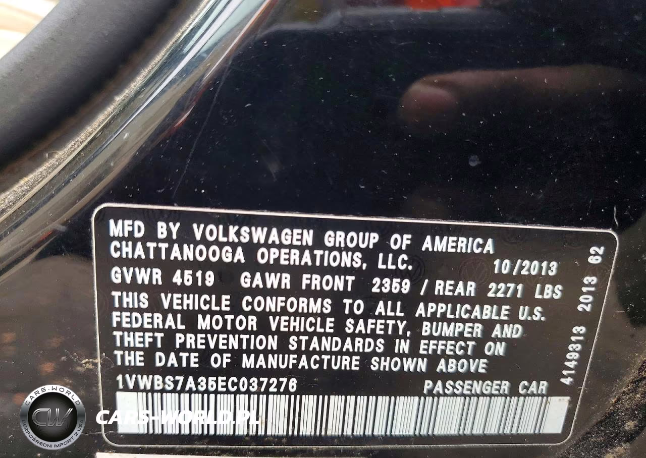 2014 Volkswagen Passat Se VIN:1VWBS7A35EC037276 - 12