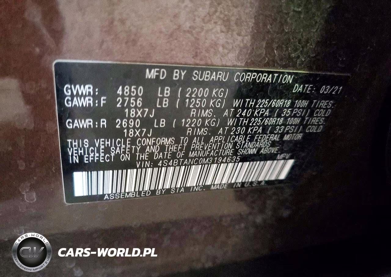 2021 Subaru Outback Limited VIN:4S4BTANC0M3194635 - 13