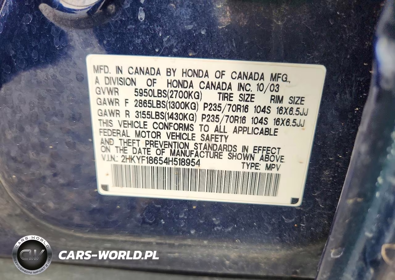 2004 Honda Pilot Exl VIN:2HKYF18654H518954 - 13