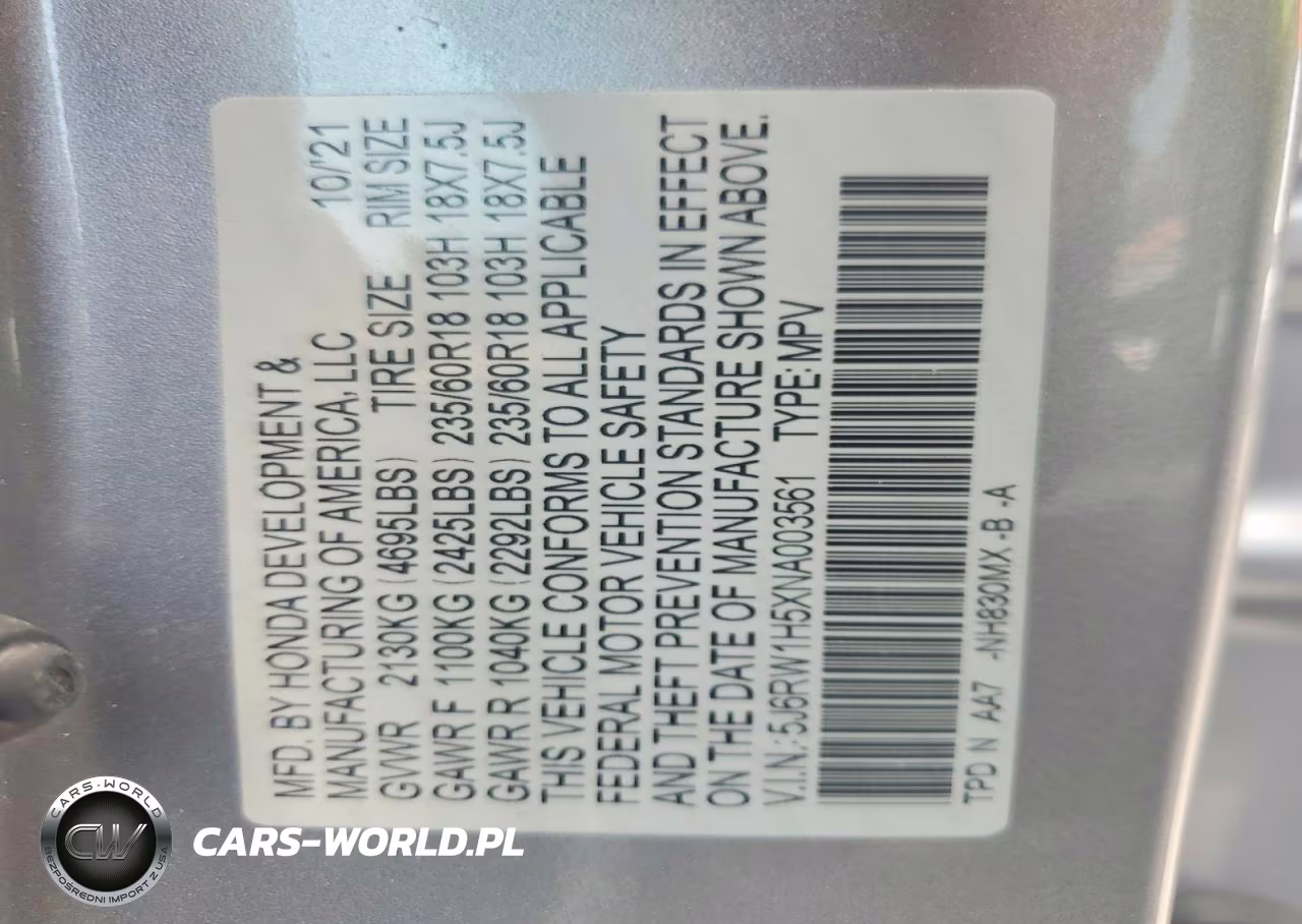 2022 Honda Cr-V Ex VIN:5J6RW1H5XNA003561 - 13