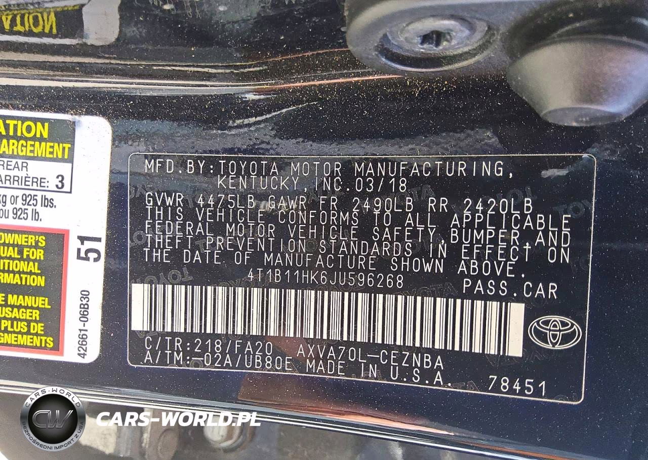 2018 Toyota Camry Le VIN:4T1B11HK6JU596268 - 12