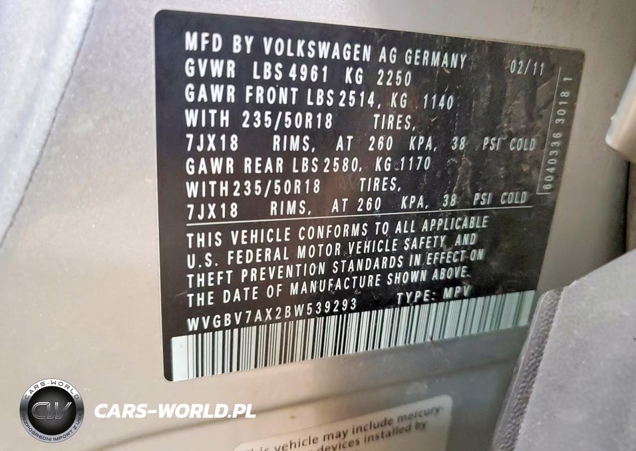 2011 Volkswagen Tiguan S VIN:WVGBV7AX2BW539293 - 13