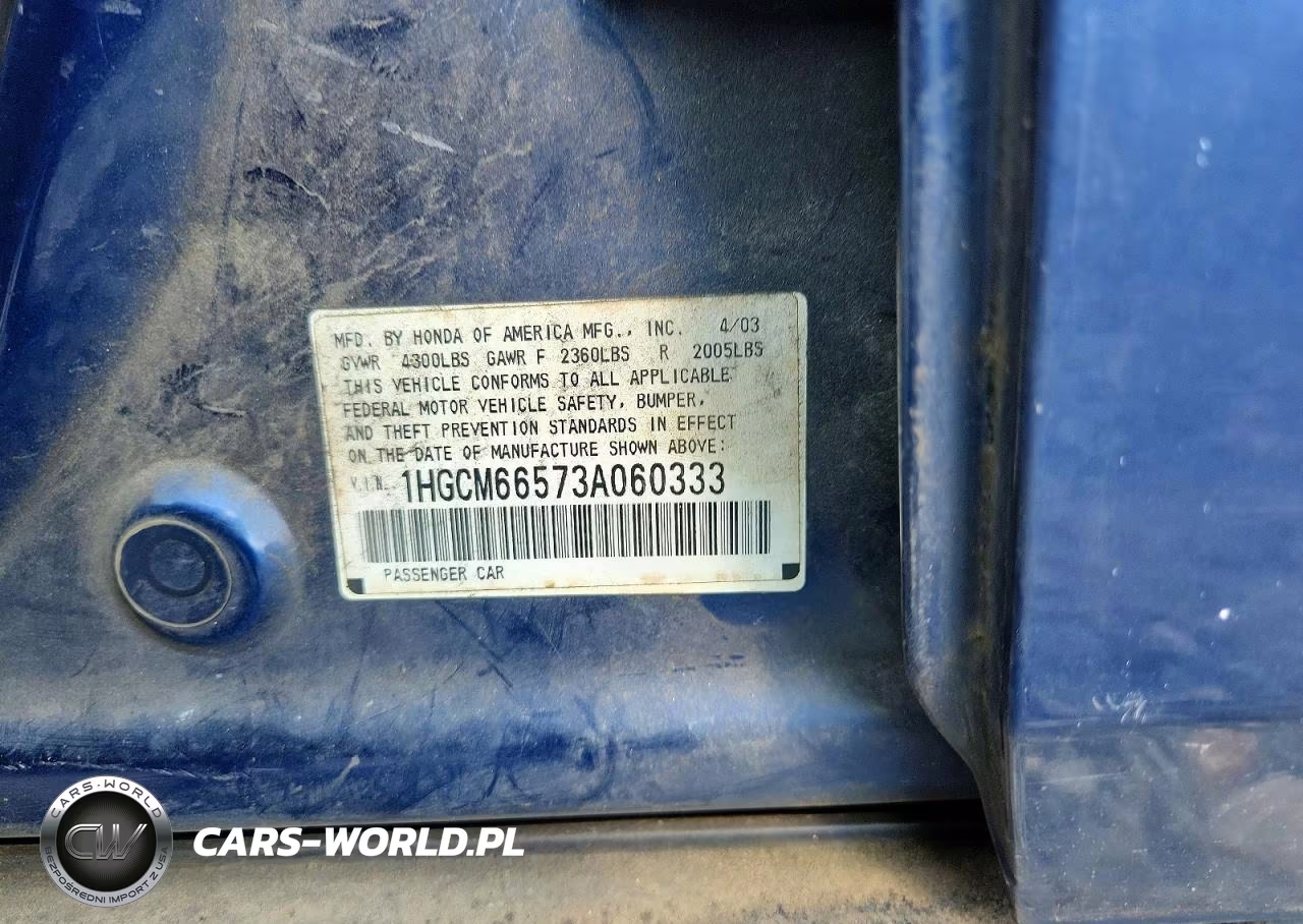 2003 Honda Accord Ex VIN:1HGCM66573A060333 - 13