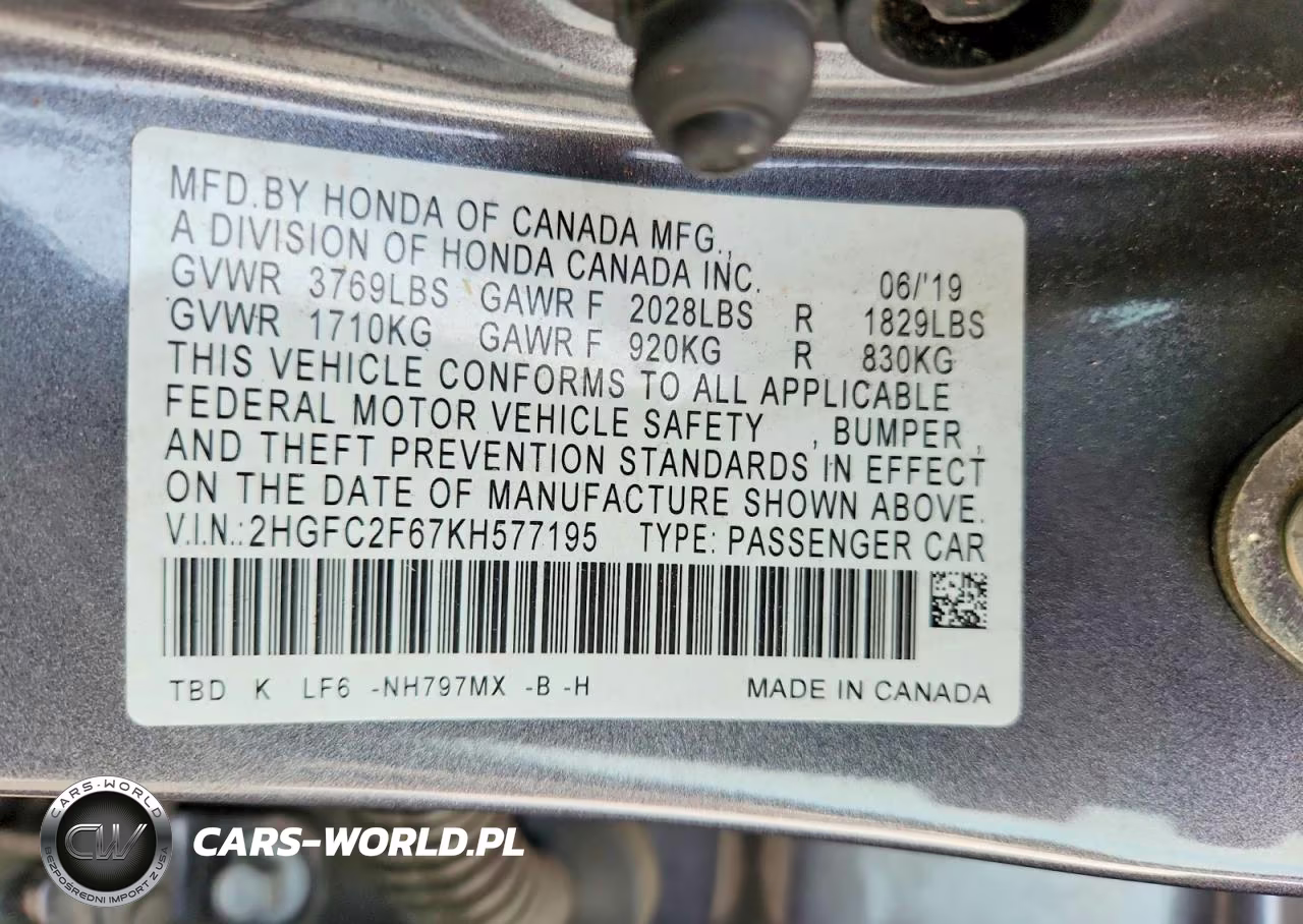 2019 Honda Civic Lx VIN:2HGFC2F67KH577195 - 12