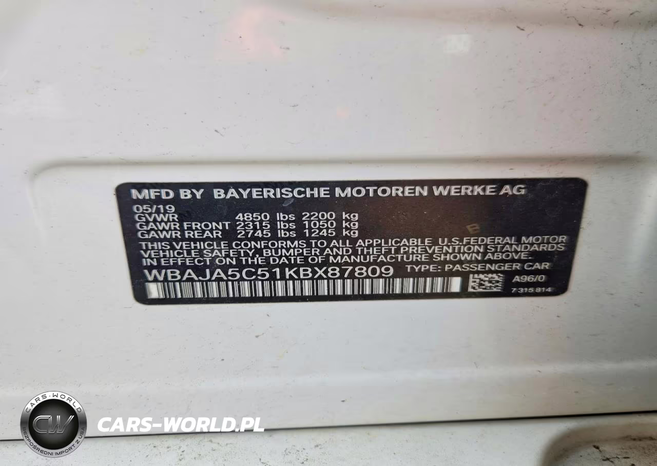 2019 BMW 530 I VIN:WBAJA5C51KBX87809 - 12