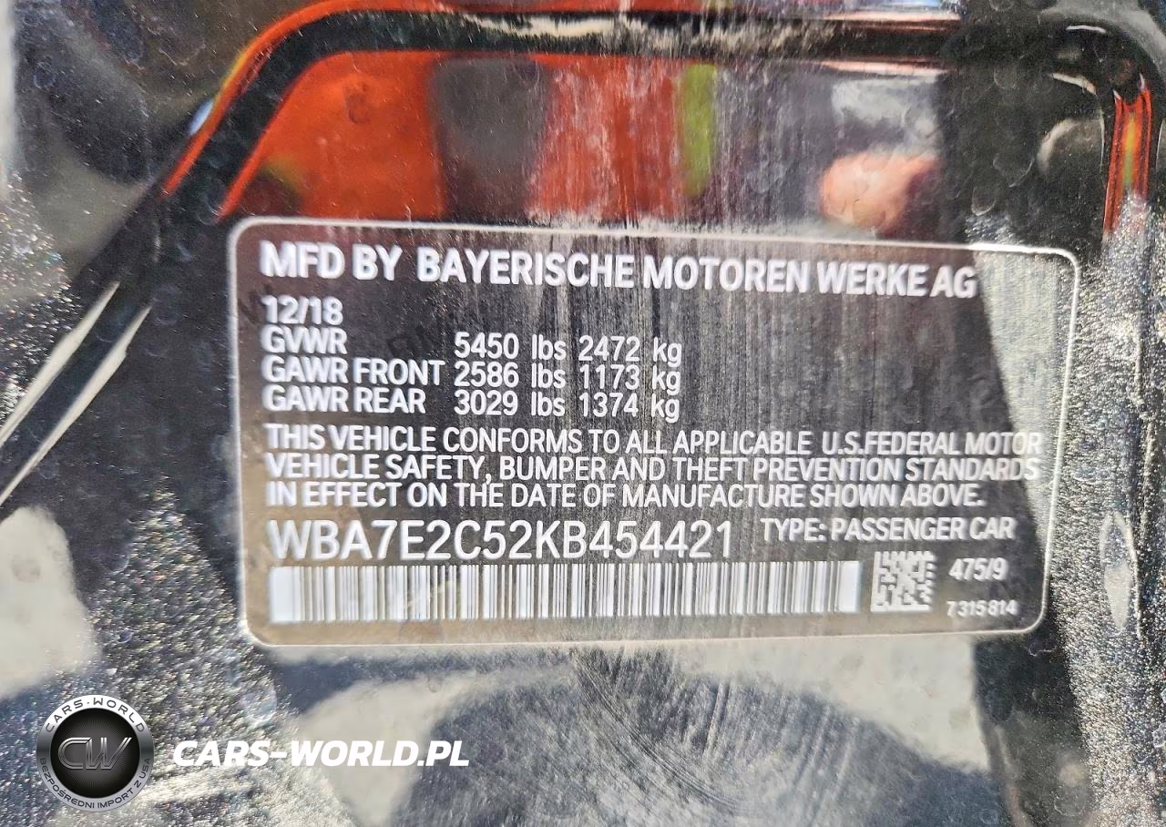 2019 BMW 740 I VIN:WBA7E2C52KB454421 - 12
