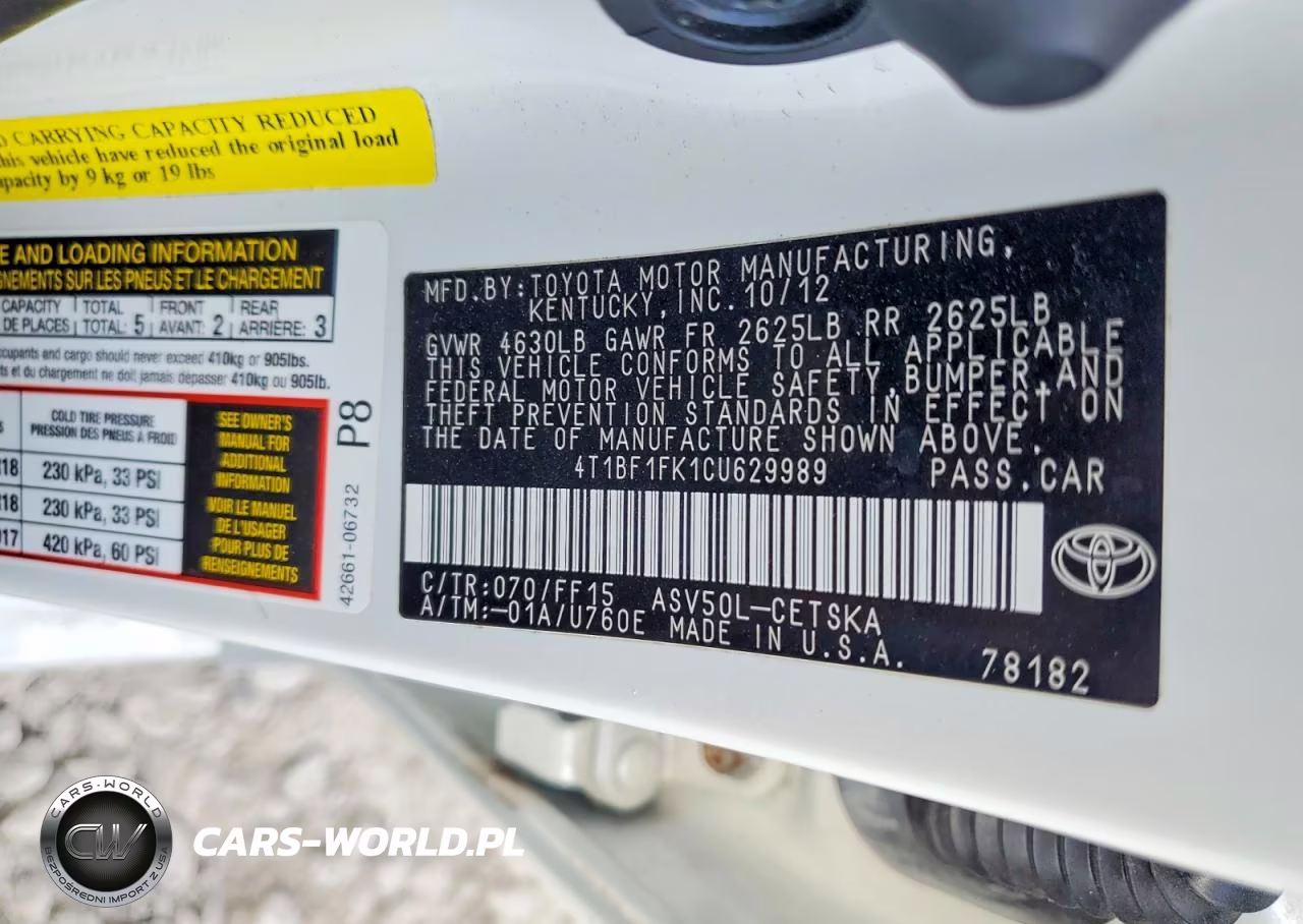 2012 Toyota Camry Se Sport Limited Edition VIN:4T1BF1FK1CU629989 - 12