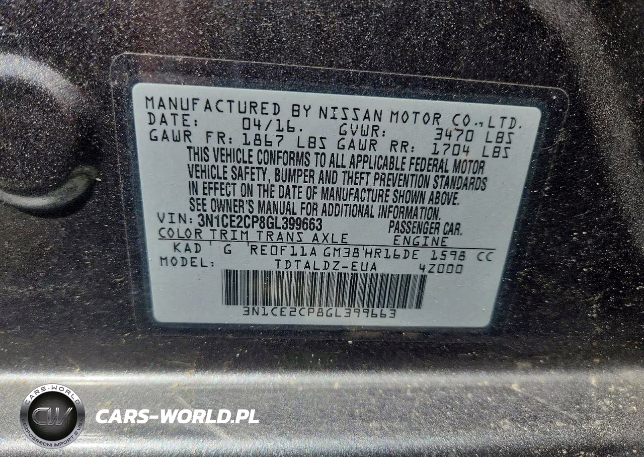 2016 Nissan Versa Note Sv VIN:3N1CE2CP8GL399663 - 12