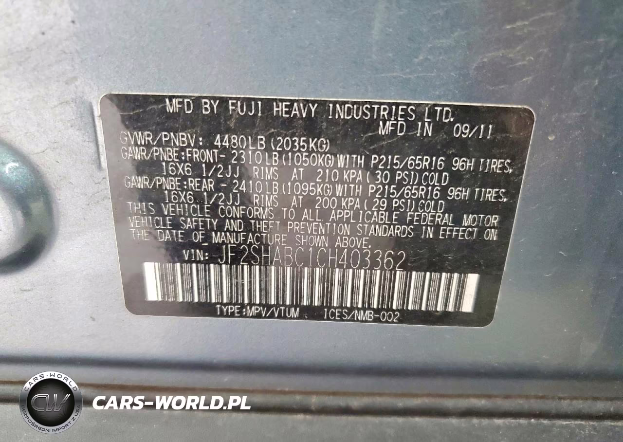 2012 Subaru Forester 2.5X VIN:JF2SHABC1CH403362 - 13