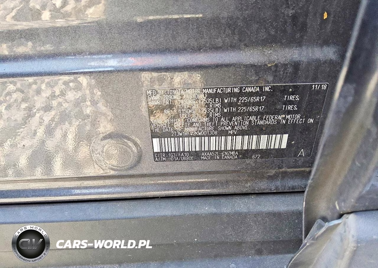 2019 Toyota Rav4 Xle VIN:2T3W1RFV2KW001308 - 13
