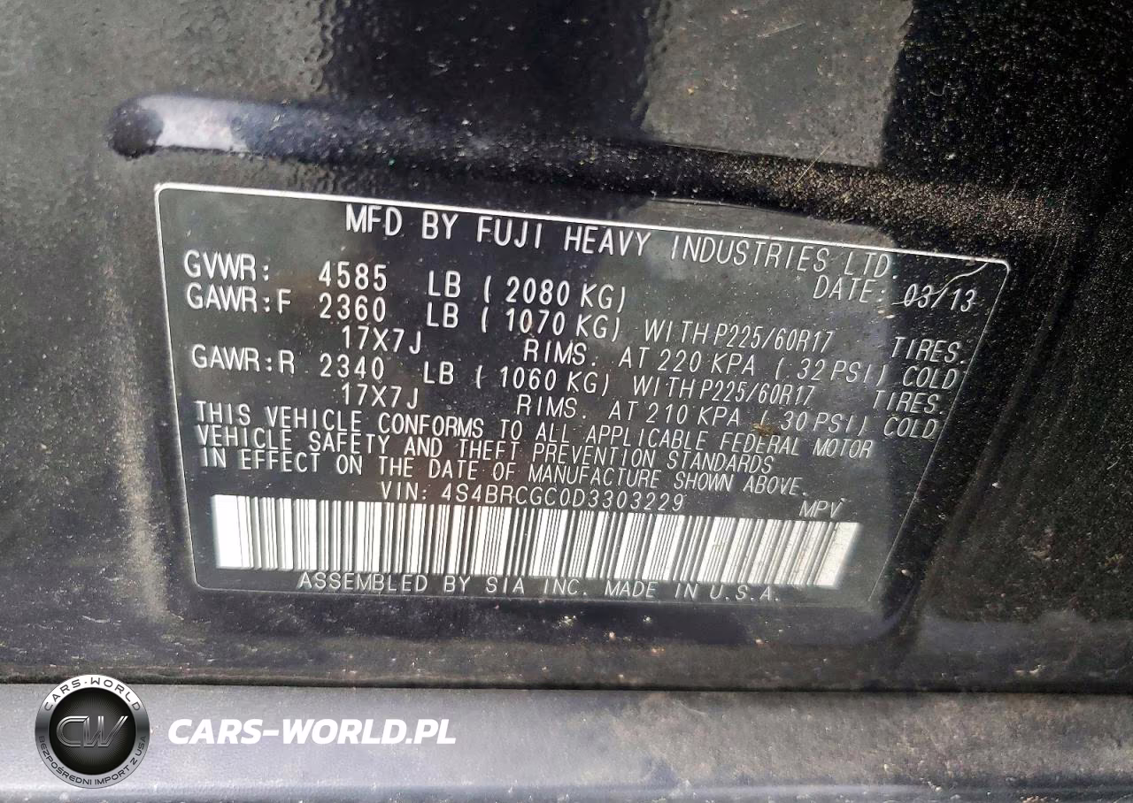 2013 Subaru Outback 2.5I Premium VIN:4S4BRCGC0D3303229 - 13