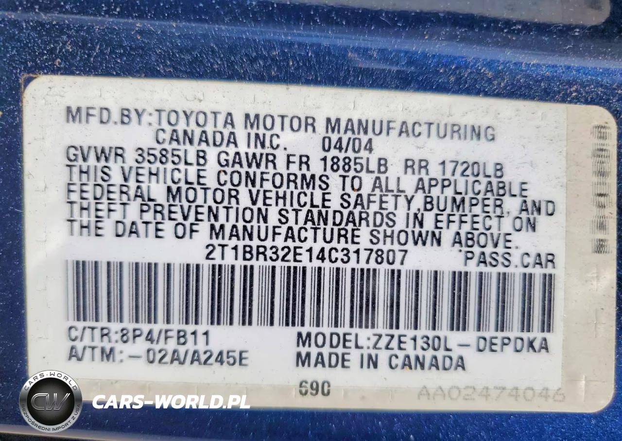 2004 Toyota Corolla Ce VIN:2T1BR32E14C317807 - 12