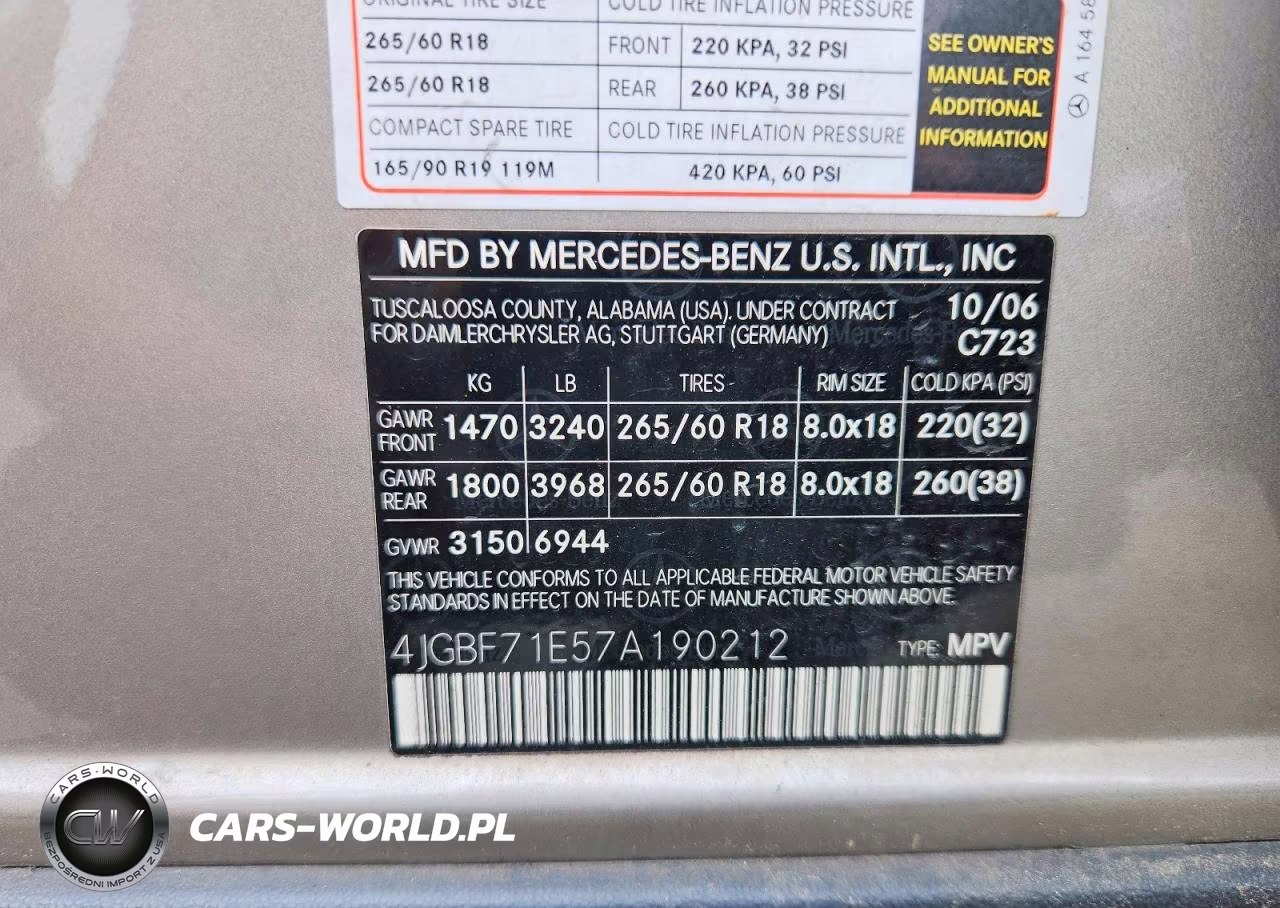 2007 Merz Gl450 4 Matic VIN:4JGBF71E57A190212 - 13