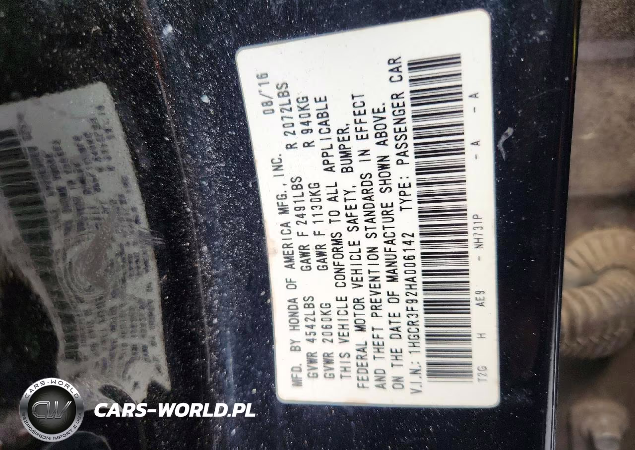 2017 Honda Accord Touring VIN:1HGCR3F92HA006142 - 12
