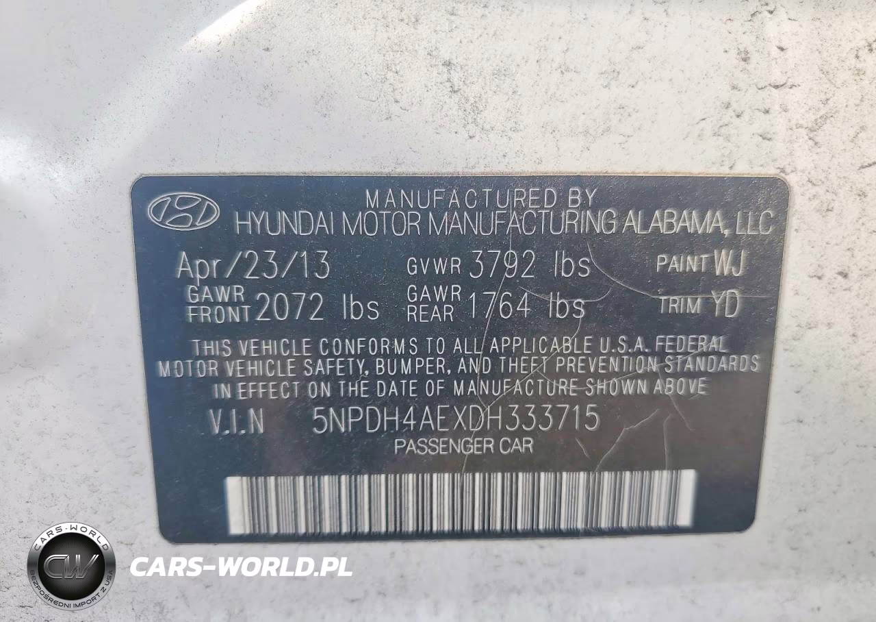 2013 Hyundai Elantra Gls VIN:5NPDH4AEXDH333715 - 12