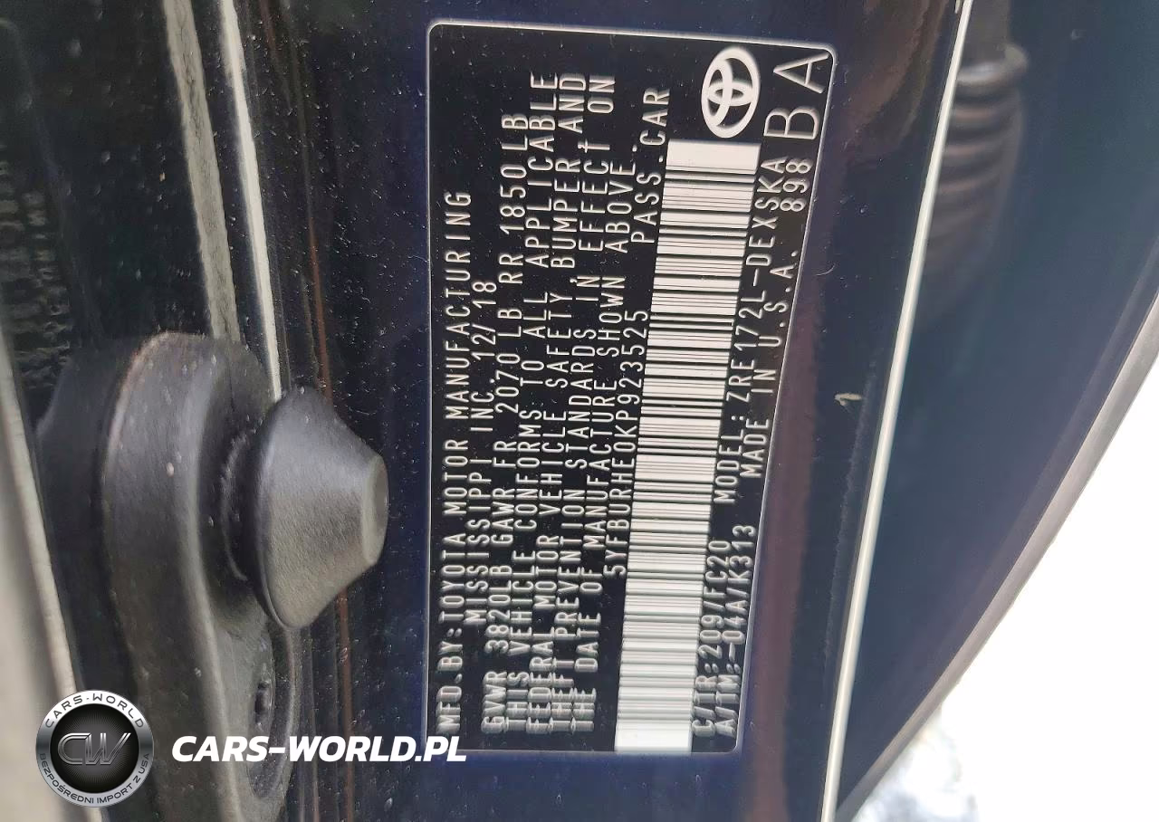 2019 Toyota Corolla Se VIN:5YFBURHE0KP923525 - 13