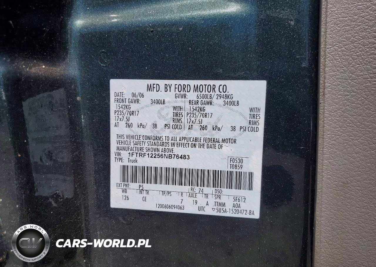 2006 Ford F150 VIN:1FTRF12256NB76483 - 12
