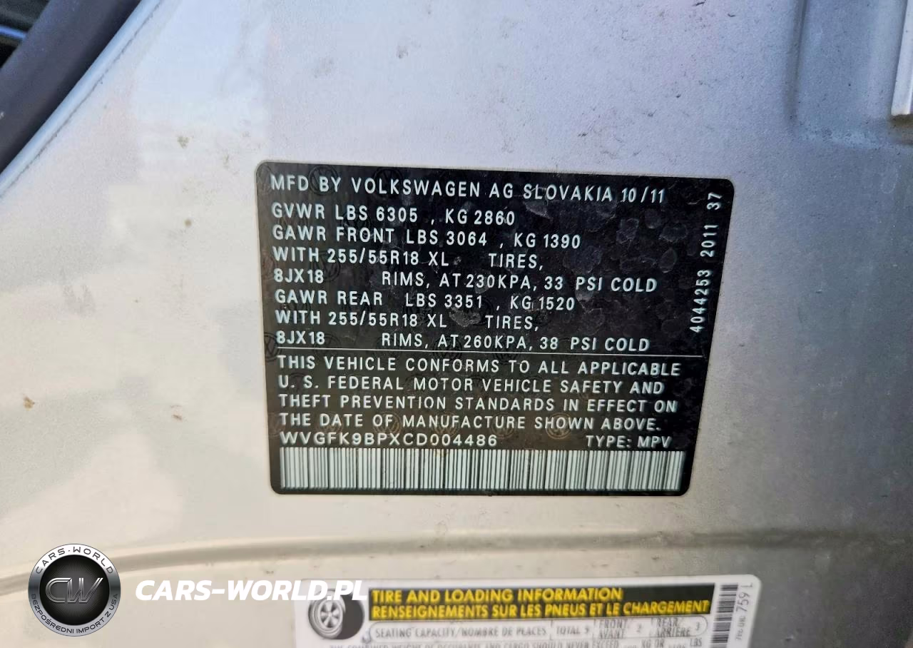 2012 Volkswagen Touareg V6 Tdi VIN:WVGFK9BPXCD004486 - 12