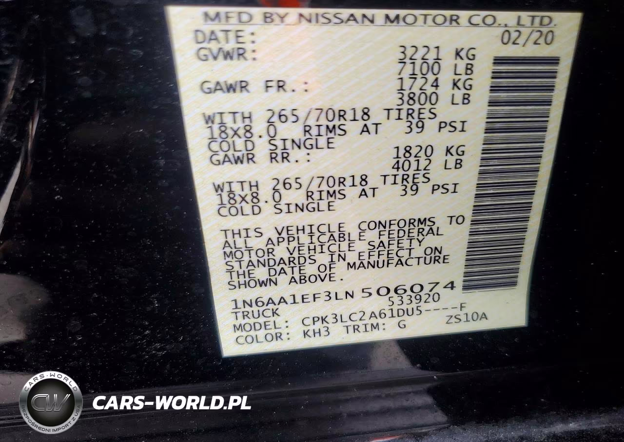 2020 Nissan Titan Sv VIN:1N6AA1EF3LN506074 - 12