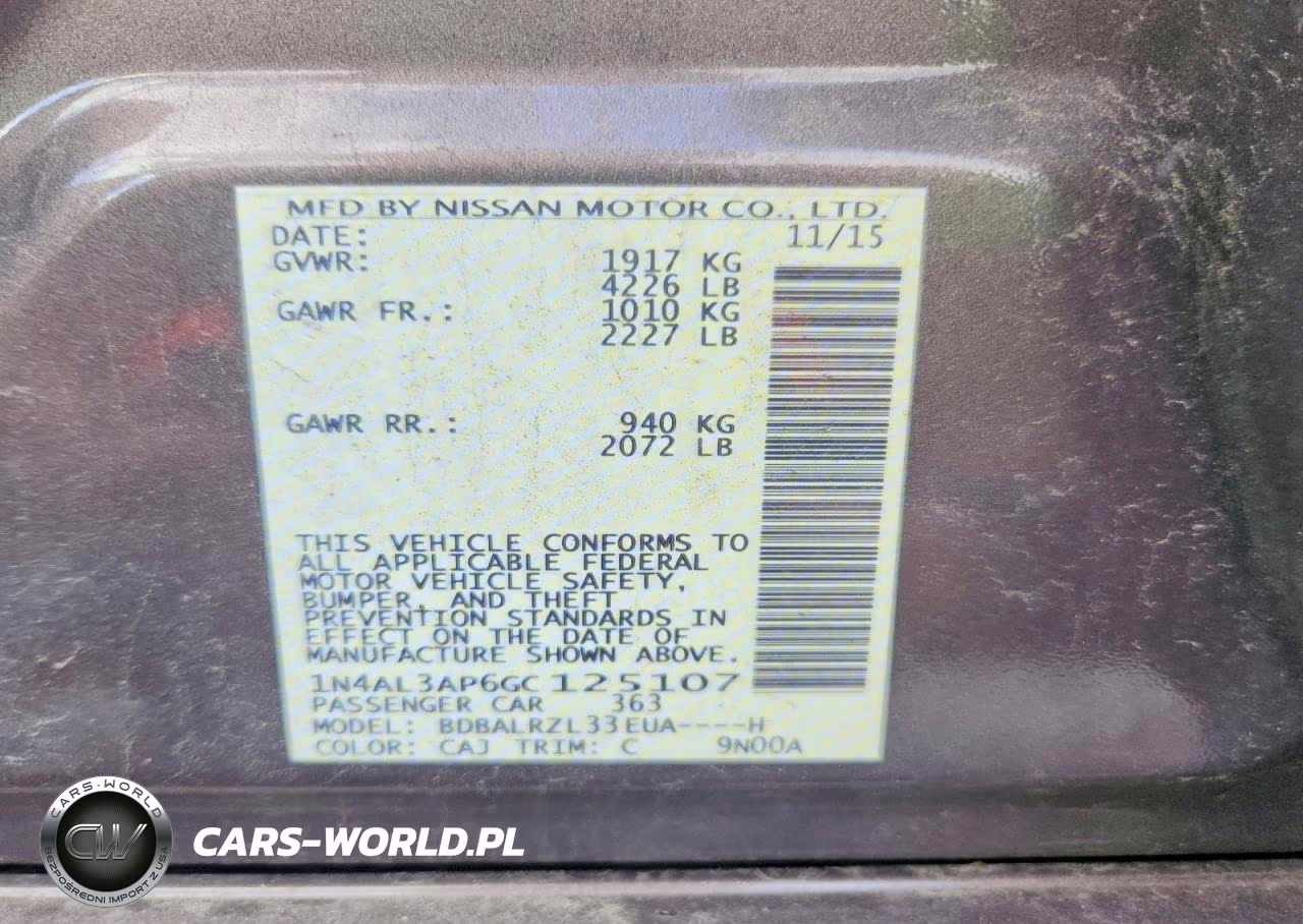 2016 Nissan Altima 2.5 Sl VIN:1N4AL3AP6GC125107 - 12