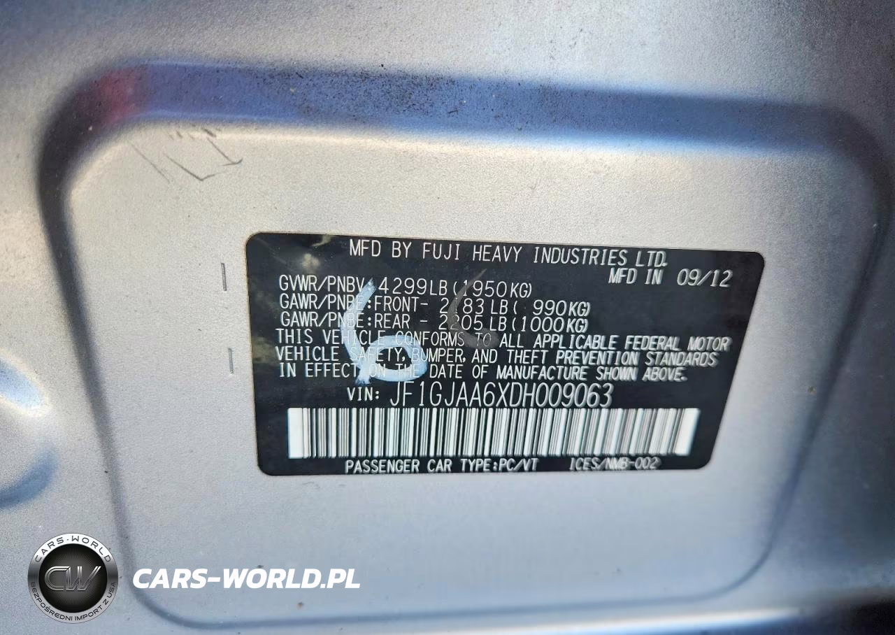 2013 Subaru Impreza VIN:JF1GJAA6XDH009063 - 12