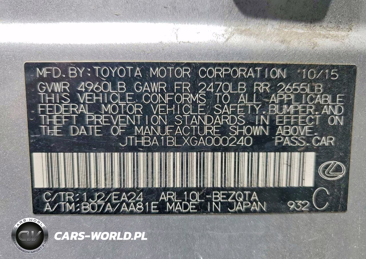 2016 Lexus Gs 200T VIN:JTHBA1BLXGA000240 - 12