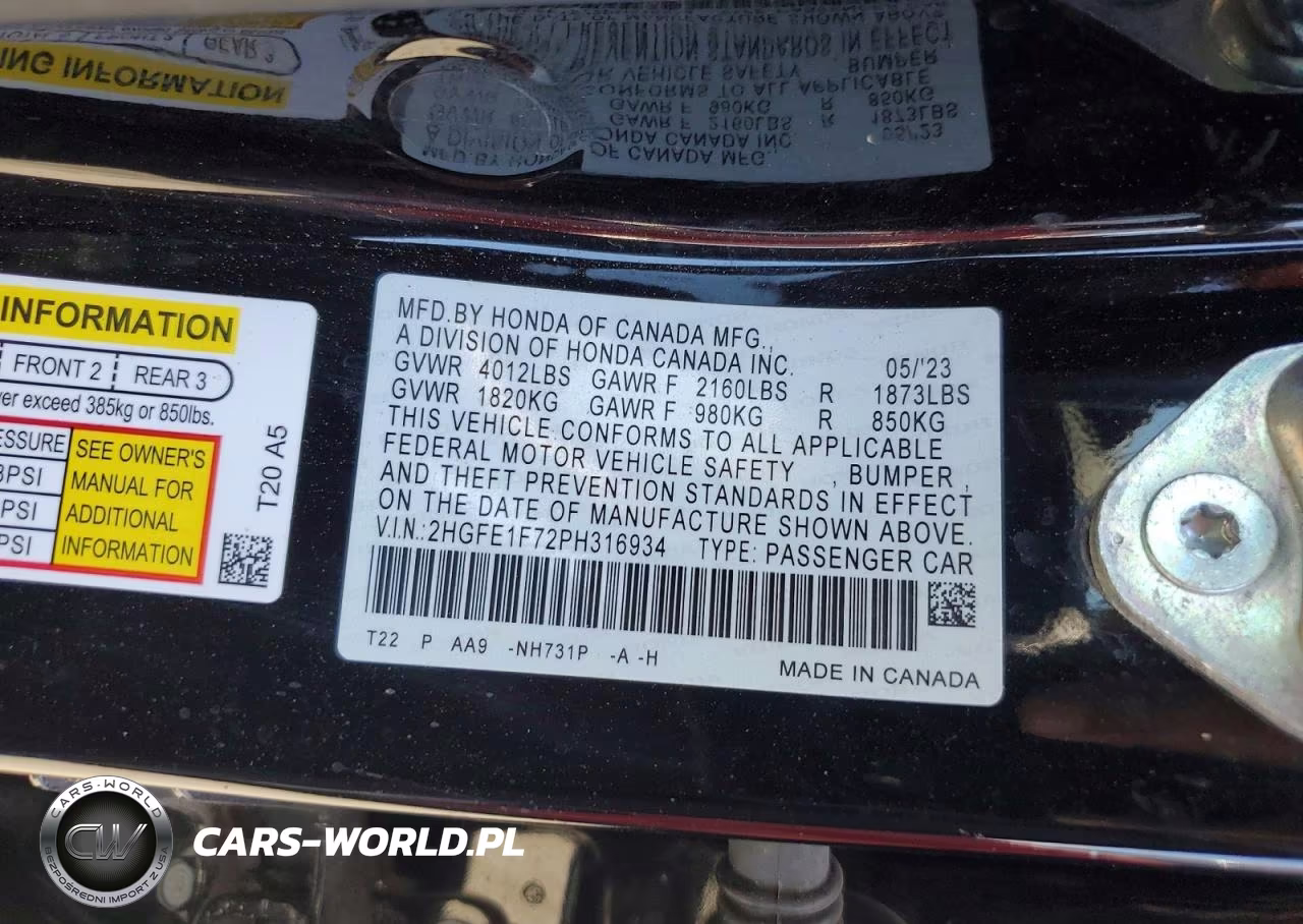 HONDA CIVIC VIN:2HGFE1F72PH316934 - 12