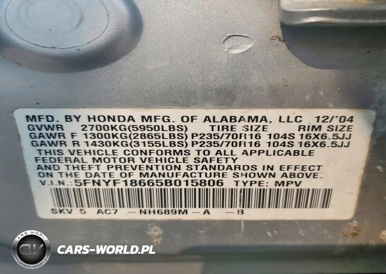 2005 Honda Pilot Exl VIN:5FNYF18665B015806 - 13