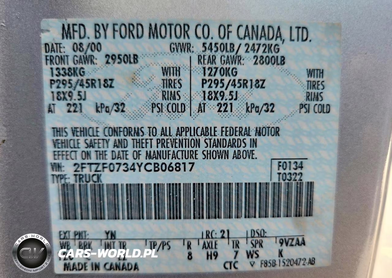 2000 Ford F150 Svt Lightning VIN:2FTZF0734YCB06817 - 14