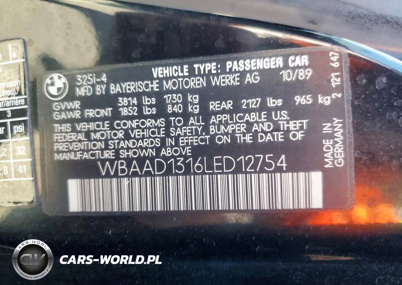 1990 BMW 325 I VIN:WBAAD1316LED12754 - 12