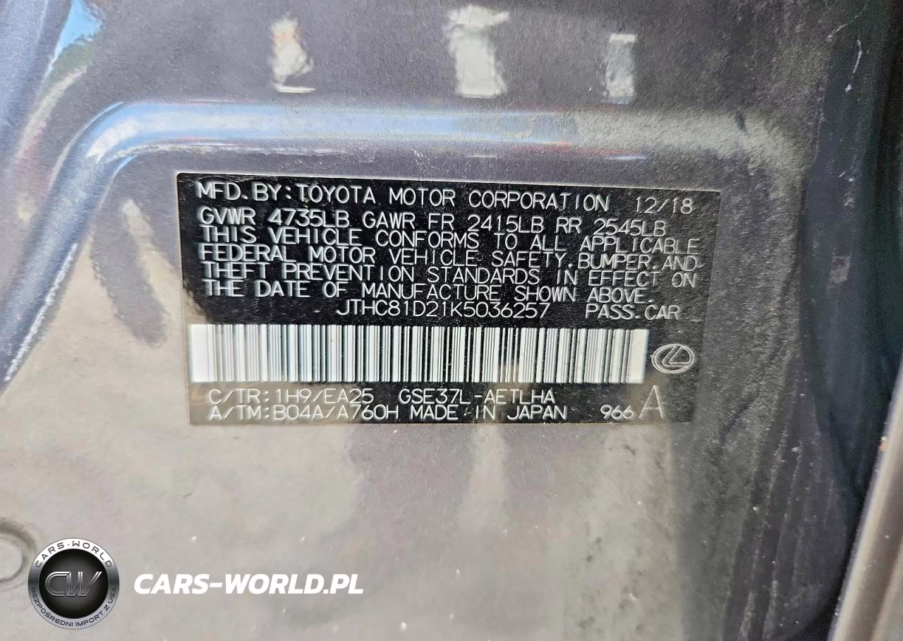 2019 Lexus Is 300 VIN:JTHC81D21K5036257 - 12