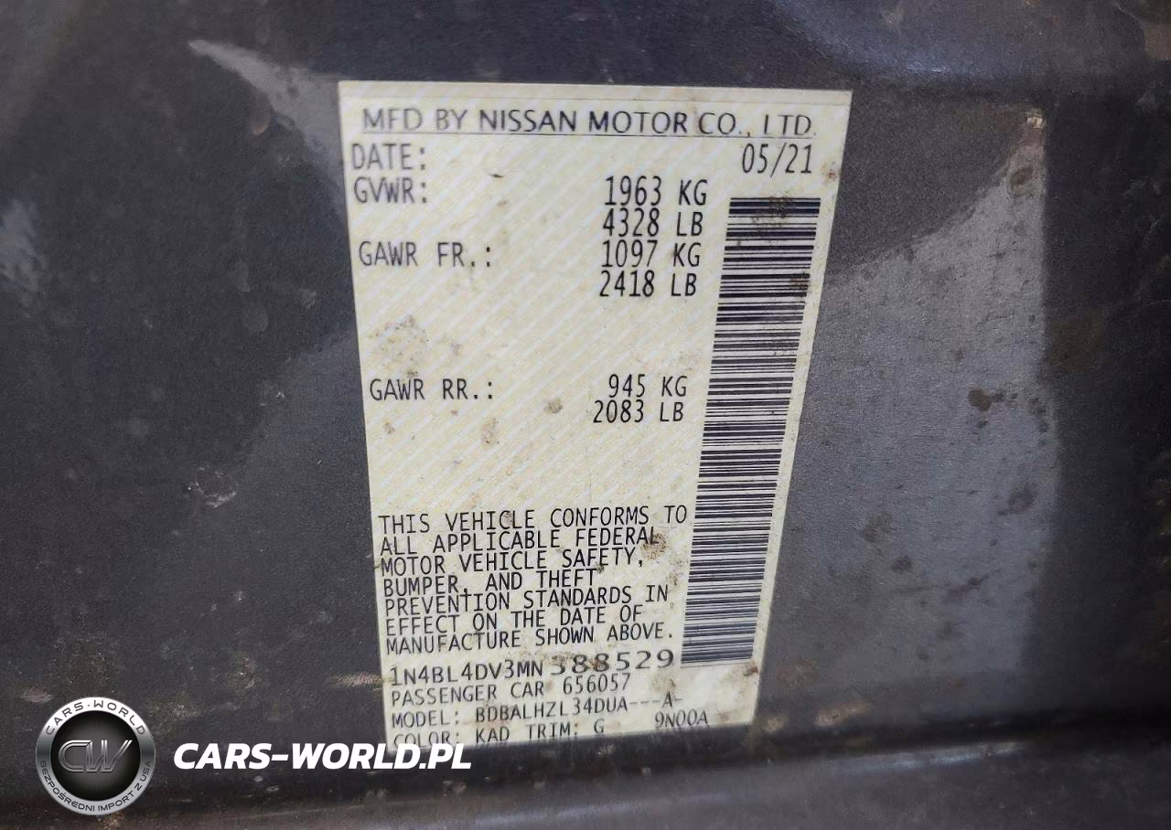 2021 Nissan Altima Sv VIN:1N4BL4DV3MN388529 - 12