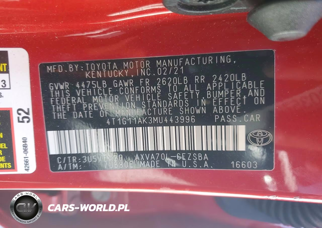 2021 Toyota Camry Se VIN:4T1G11AK3MU443996 - 13
