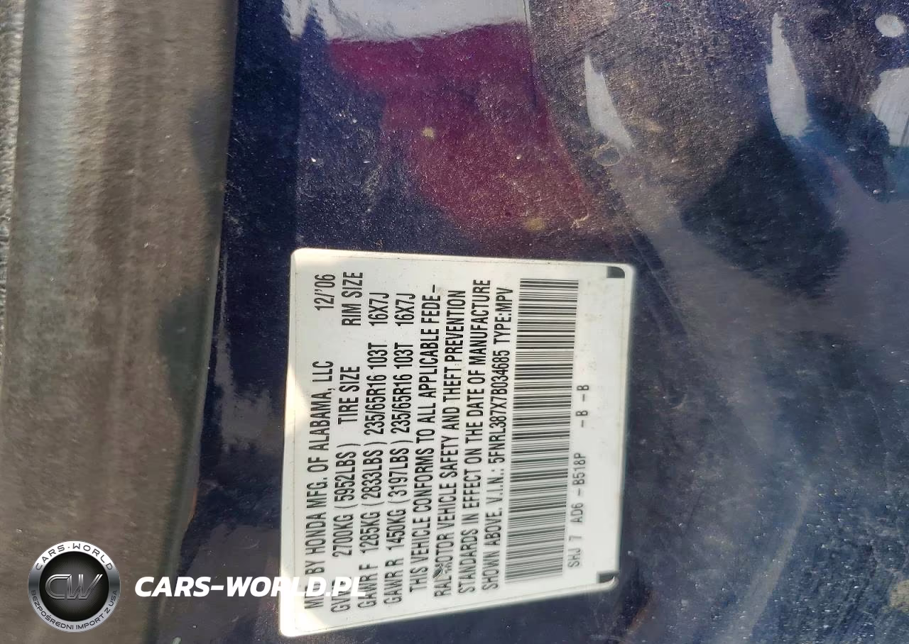 2007 Honda Odyssey Exl VIN:5FNRL387X7B034685 - 13