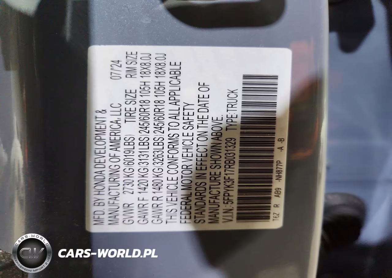 2024 Honda Ridgeline Sport VIN:5FPYK3F17RB031329 - 13