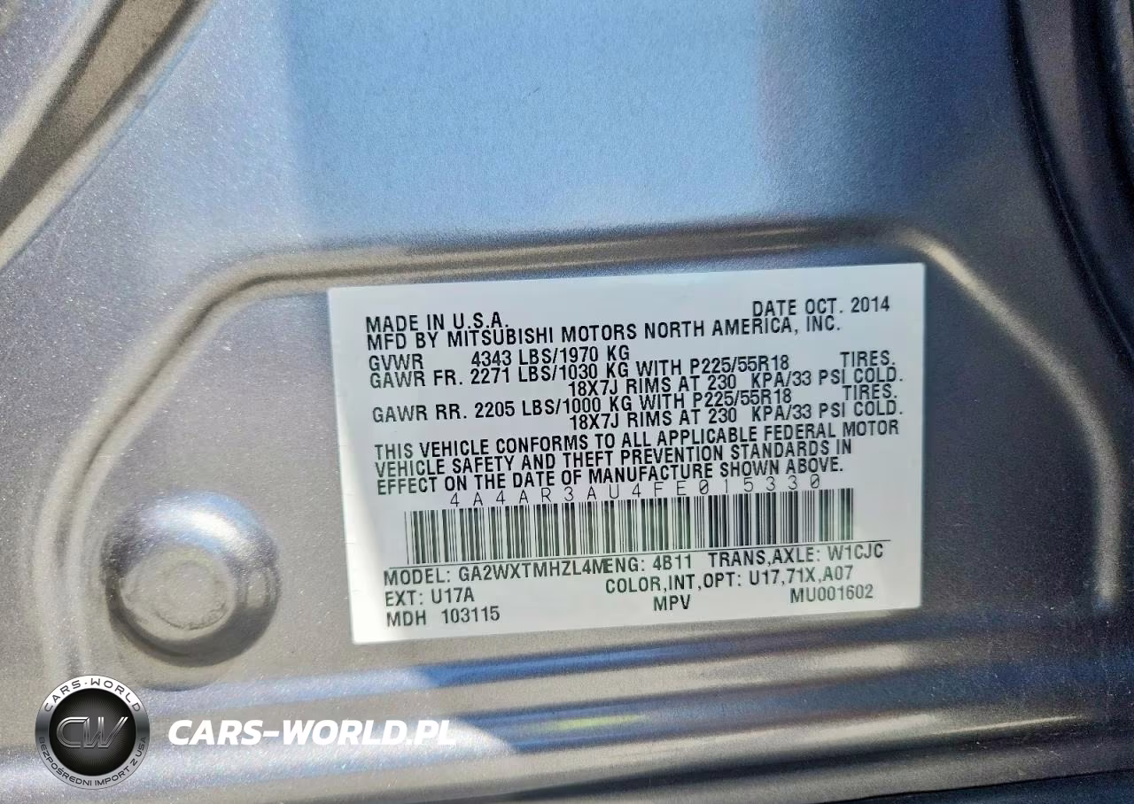 2015 Mitsubishi Outlander Sport Es VIN:4A4AR3AU4FE015330 - 14