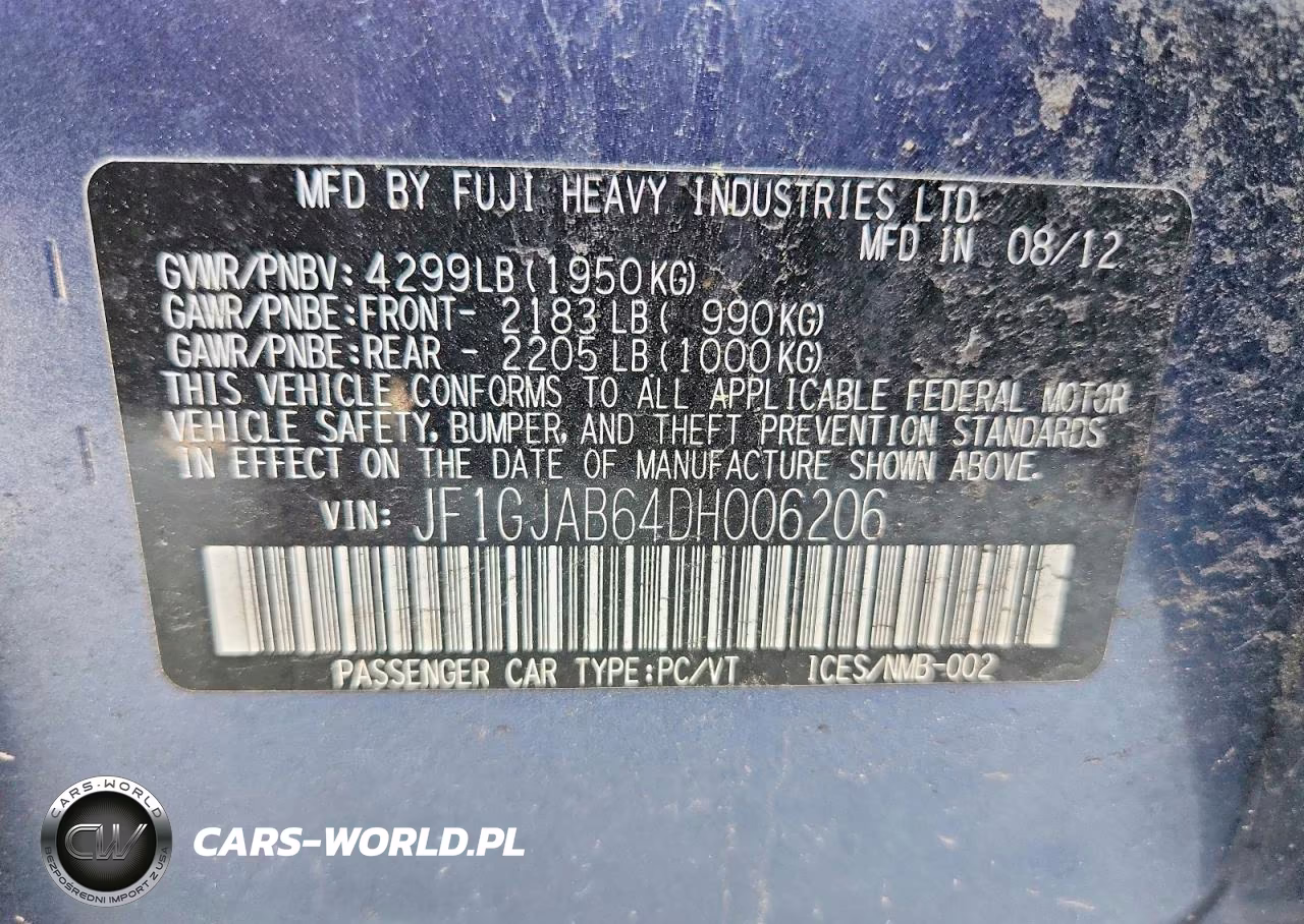 2013 Subaru Impreza Premium VIN:JF1GJAB64DH006206 - 13
