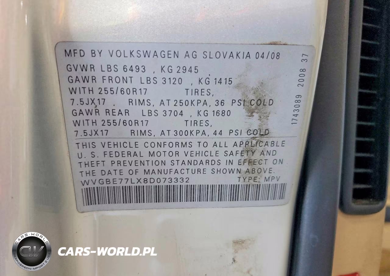 2008 Volkswagen Touareg 2 V6 VIN:WVGBE77LX8D073332 - 13