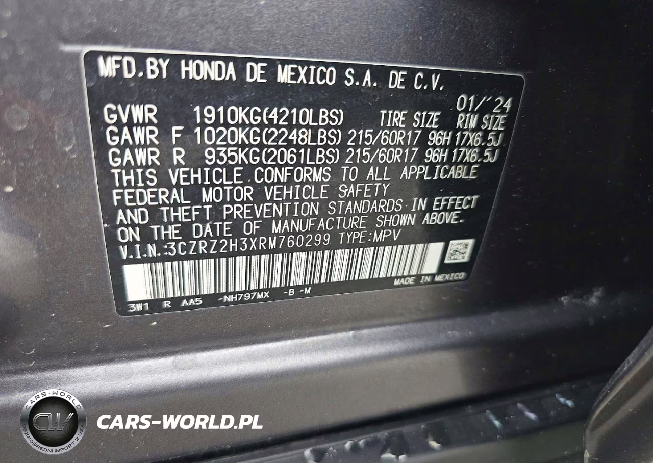 2024 Honda Hr-V Lx VIN:3CZRZ2H3XRM760299 - 10