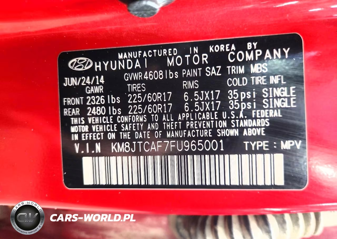 2015 Hyundai Tucson Gls VIN:KM8JTCAF7FU965001 - 13