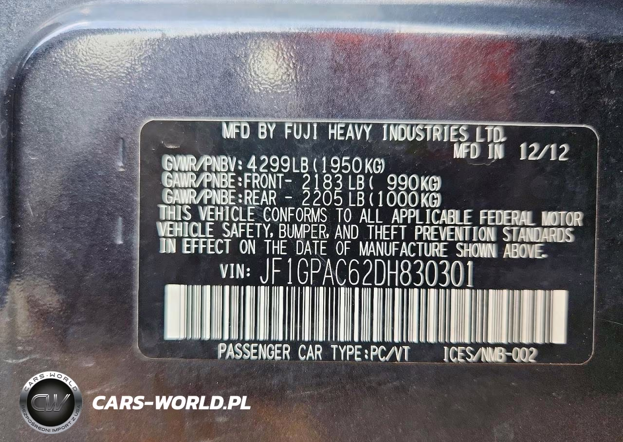 2013 Subaru Impreza Premium VIN:JF1GPAC62DH830301 - 12