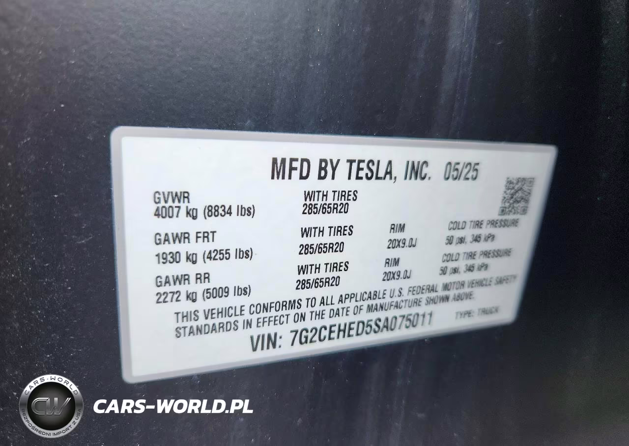 2025 Tesla Cybertruck VIN:7G2CEHED5SA075011 - 13